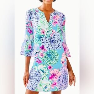 Lilly Pulitzer Elenora Silk Dress W/ Jeweled Neckline, XS